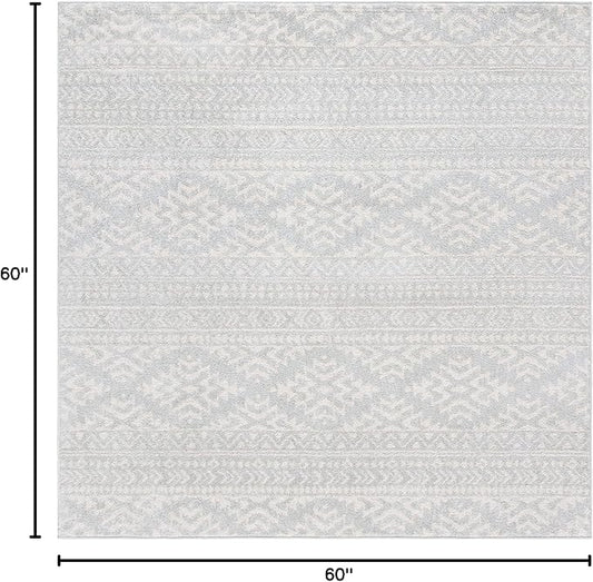 SAFAVIEH Tulum Collection Area Rug - 5' Square, Light Grey & Ivory, Moroccan Boho Tribal Design, Non-Shedding & Easy to Clean, Ideal for Living Room, Bedroom, Dining Space (TUL272F)