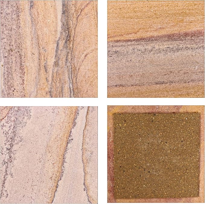 Sandstone Water Absorbent Hand Crafted Square Coasters for Drinks - 4 Inches Wide Thirsty Stone Bar/Drink Coasters- Made from Rainbow Sandstone (Set of 4 with Holder)