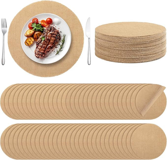 Aneco 150 Pieces Round Burlap Placemats 11.8 Inch Reusable Brown Table Mats Heat Resistant Natural Jute Fibers Placemats Burlap Circle Rustic Table Decorations for Dinner Holiday Farmhouse Decor