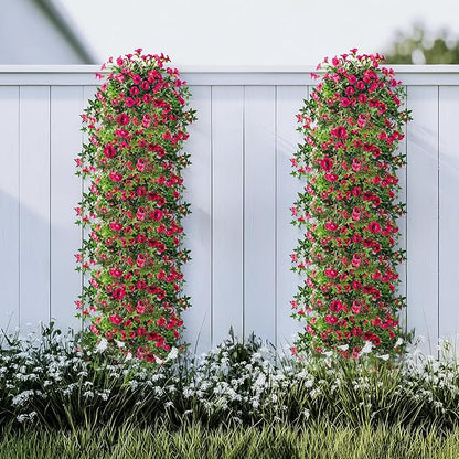 Artificial Flowers Artificial Petunias for Outdoors Artificial Hanging Plants Outdoor Silk Flowers with Stems Outdoor Flowers Uv Resistant for Porch Decor Terrace Decor，Rose Red with Pot 2PCS