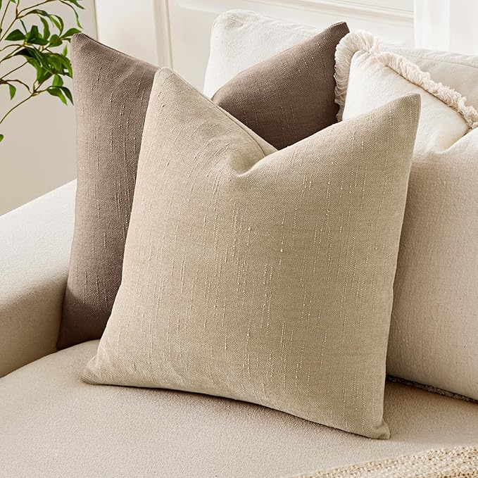 MIULEE Pack of 2 Decorative Throw Pillow Covers Soft Chenille Throw Pillows Solid Textured Cushion Covers for Couch Sofa Bedroom Living Room 20x20 Inch, Beige