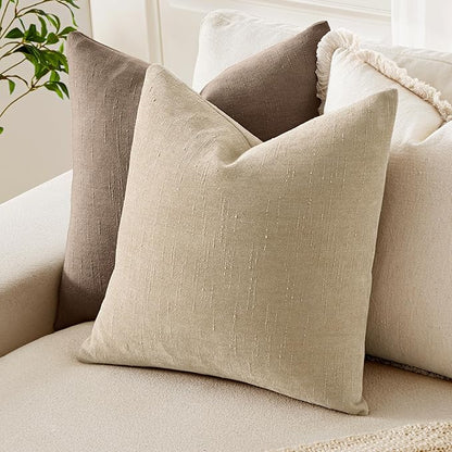 MIULEE Pack of 2 Decorative Throw Pillow Covers Soft Chenille Throw Pillows Solid Textured Cushion Covers for Couch Sofa Bedroom Living Room 18x18 Inch, Beige