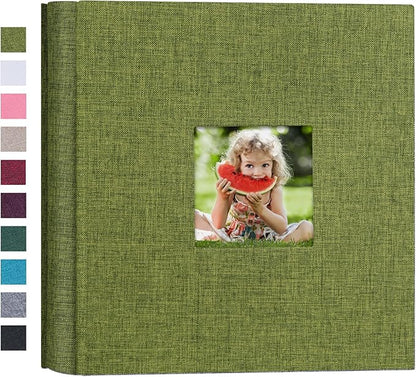 Mublalbum Small Photo Album 4x6 200 Photos Linen Cover Picture Book with Horizontal Pockets for Wedding Family Anniversary and Baby (Green)