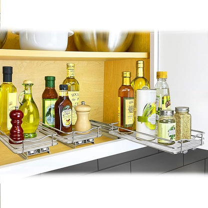 LYNK PROFESSIONAL® Pull Out Spice Rack Organizer for Inside Kitchen Cabinets - 6-3/8 inch Wide - Slide Out Drawer – Chrome Sliding Spice Cabinet Organization Shelf Racks - 1 Tier