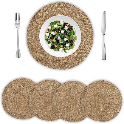 CHARDIN HOME Round Woven Jute Braided Set of 4 PLACEMATS | 14 inch Round Farmhouse Table mats | All Natural Jute for