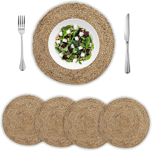 CHARDIN HOME Round Woven Jute Braided Set of 4 PLACEMATS | 14 inch Round Farmhouse Table mats | All Natural Jute for