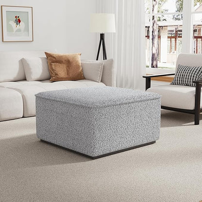 Scott Living Slate Modern Square Ottoman Coffee Table, Loop Yarn Upholstered Cocktail Ottoman for Living Room Sofa, Entryway Comfortable Footstool, Wooden Sofa Foot Rest, White+Black