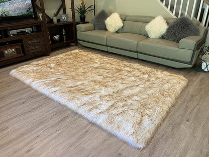 LAMBZY High Pile Super Soft Faux Sheepskin Rug (8'x11', White/Brown Tips)