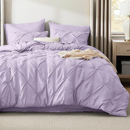 Bedsure Queen Comforter Set Light Purple - Bed in a Bag Queen Size Bedding 7 Pieces, GentleSoft™ Pintuck Bed Set Gift for Family, Pinch Pleat All Season Comforter with Sheets, Pillowcases & Shams