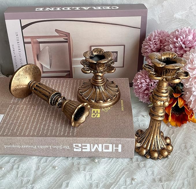 French Nostalgic Floral Resin Candle Holder Antique Bronze/Furniture Decoration/Retro Ornaments Candlestick (Bronze)