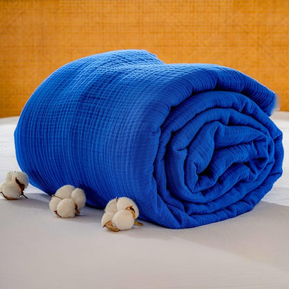 Muslin Blanket - Pure 100% Turkish Cotton Airy Soft Light Versatile Gauze Throw Blanket for Bed, Couch, Sofa (Blue, King Size (95" x 110" inch))