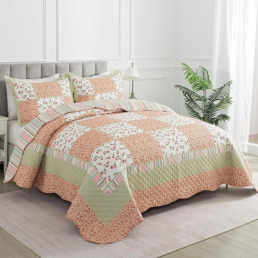 HoneiLife King Size Quilt Sets - 3 Piece Microfiber Quilt Set Lightweight Bedspreads Reversible Coverlets Rustic Bed Cover King Quilt Bedding Set All Season Use