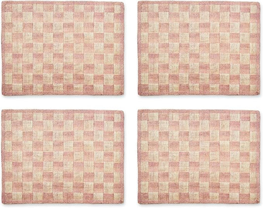 MACKENZIE-CHILDS Set of 4 Sinamay Placemats, Durable Woven Table Mats, Pink