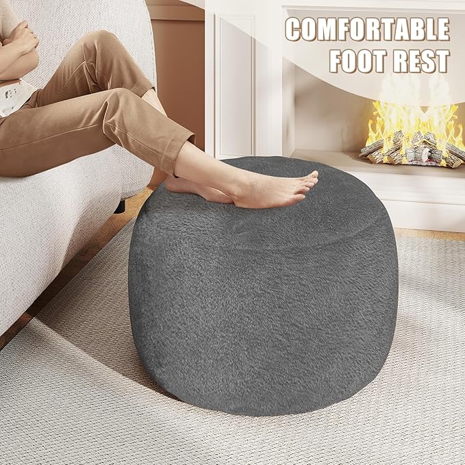 Round Stuffed Pouf Ottoman for Foot Rest, A Round Modern Foam Filled Poufs, Floor Chair for Living Room, Nursery, Dorm,Outdoor, A Soft Modern Foot Stool Perfect to Rest Your Feet (Grey, 20Inch)