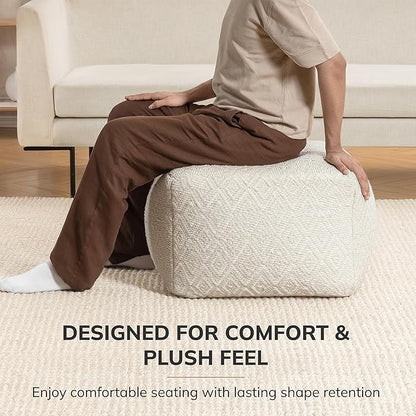 Anji Mountain 100% Handmade & Handcrafted Comfortable Home Décor Pouf Ottoman Footrest for Living Room, Bedroom, Nursery, Kidsroom, Patio Furniture - (22" x 22" x 16" - Ivory)