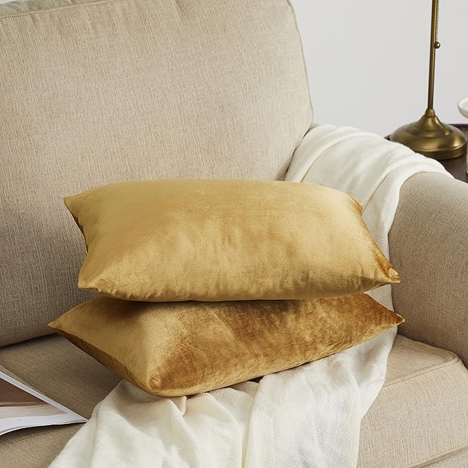 GIGIZAZA Golden Lumber Pillow Covers 12x20，Throw Velvet Decorative Cushion Pillow Covers for Couch Sofa Pack of 2