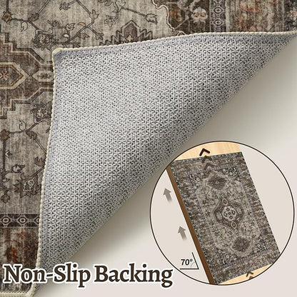 Tangsoo Washable Entryway Rugs 2x3 Vintage Non Slip Small Area Rug, Indoor Front Door Rug, Print Distressed Door Mat Indoor Entrance Soft Low Pile Throw Rug for Entry Kitchen Bedroom Grey