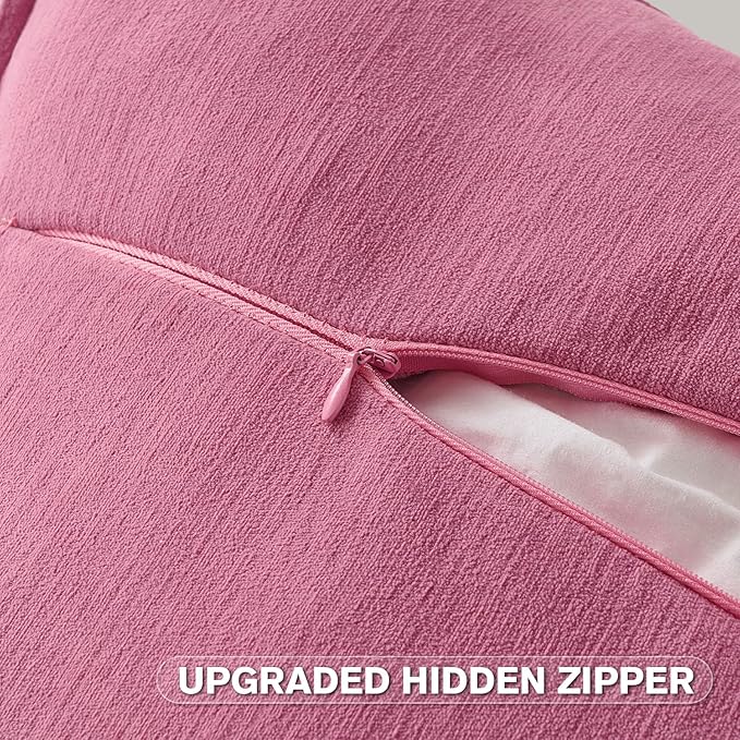 FUTEI Hot Pink Chenille Throw Pillow Covers 20x20 Inch Set of 2,Edges Double-Stitched Cushion Cases,Modern Home Decor for Couch Living Room