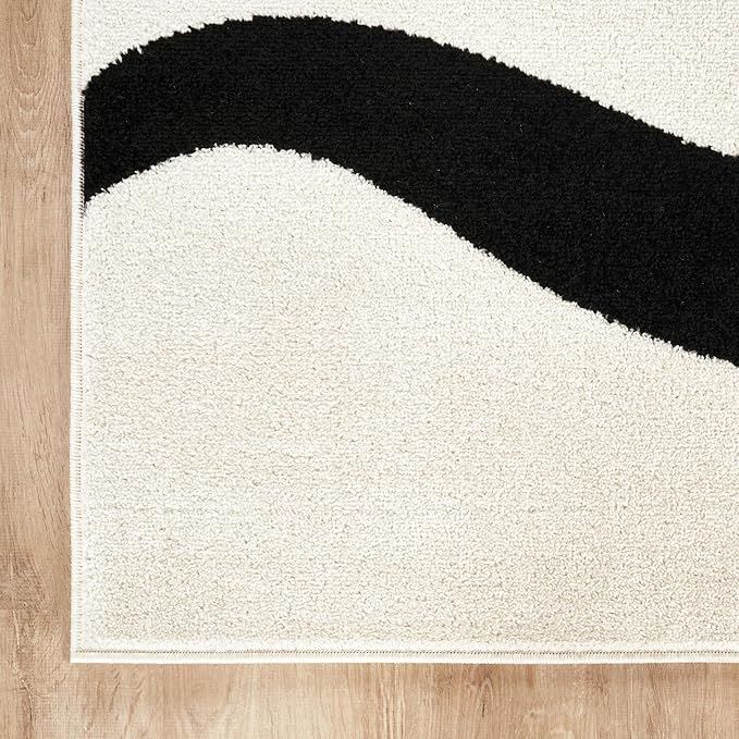 Abani Abstract Beige/Black Area Rug - 5'x8' - Modern Curved Line Design - Deco Collection - Easy to Clean - Durable for High Traffic Areas - Bedroom, Office & Kitchen - Medium Pile