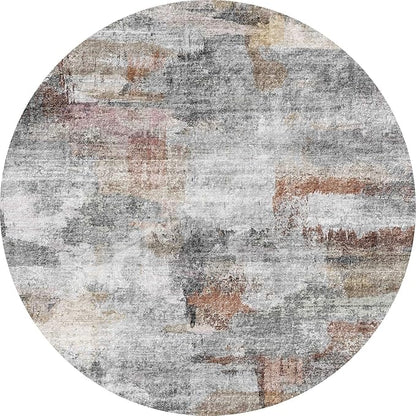 vivorug Round Rug 4ft Abstract Round Area Rug Non-Slip Indoor Carpet for Living Room Bedroom Entryway, Stain Resistant Home Decor Circle Rug, Grey/Rust