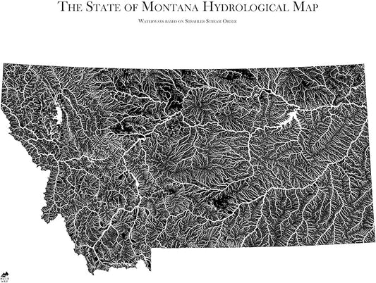 Muir Way Hydrological River Map of Montana - Watershed Topographic Wall Art for Home, Office, or Travel Decor - Unframed Flat Paper Print, 24x30