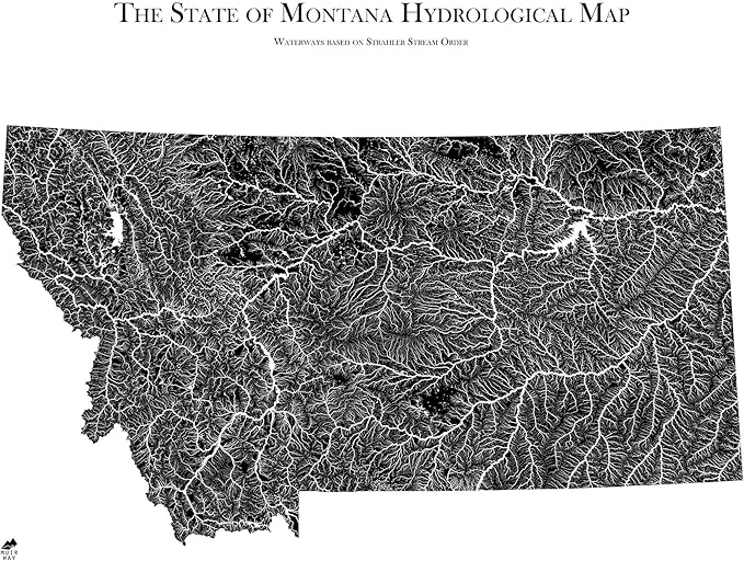 Muir Way Hydrological River Map of Montana - Watershed Topographic Wall Art for Home, Office, or Travel Decor - Unframed Flat Paper Print, 18x24