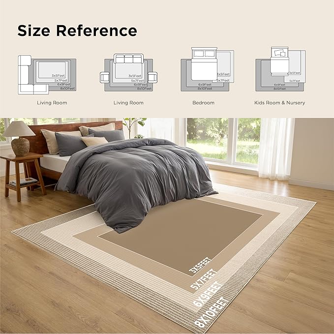 Bedsure 4x6 Faux Wool Area Rugs for Living Room, Machine Washable Carpet, Non-Slip Backing, Pet Friendly Throw Rug for Bedroom Dining Room, Linen