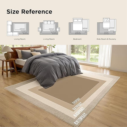 Bedsure 6x9 Faux Wool Area Rugs for Living Room, Machine Washable Carpet, Non-Slip Backing, Pet Friendly Throw Rug for Bedroom Dining Room, Natural Ivory
