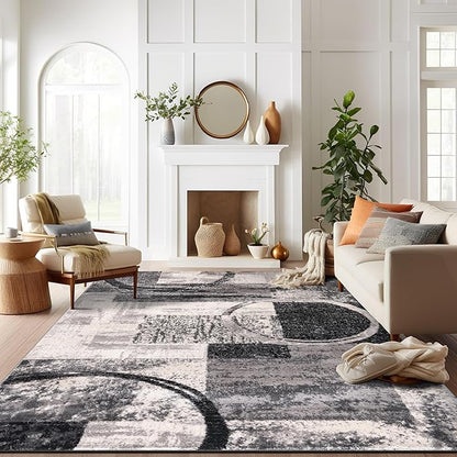 Rugshop Contemporary Circle Design Area Rug, Non-Shedding Carpet for Living Room, Dining Room, or Large Bedroom, Cream, 8'8" x 12'