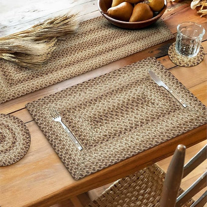 Homespice Cookie Dough Jute Braided Long Table Runner, Country Rustic Decor, Brown Rectangle 11x36 - Rich Colors, Easy to Clean, Durable and Protects Furniture