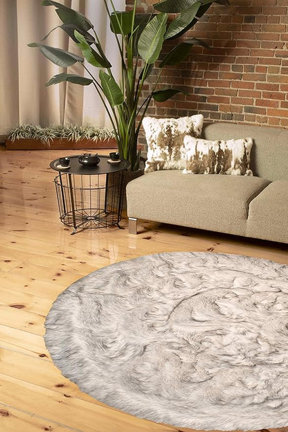 Luxe Gordon Faux Fur Rug with Soft and Fluffy Pile | Machine Washable Living Room Rug with Anti-Slip Backing | Cruelty-Free Area Rugs for Office or Bedroom, Gradient Grey, 6 ft Dia.