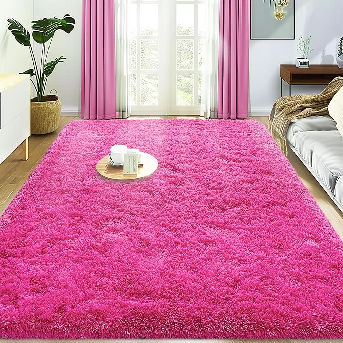 Super Fluffy Rug for Bedroom, 4x6 Shag Fuzzy Area Rug for Living Room Bedroom, Plush Soft Carpet for Girls Boys Kids, Non Slip Throw Rugs for Dorm, Modern Home Decor Aesthetic, Hot Pink
