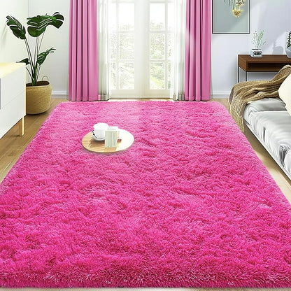 Ultra Fluffy Area Rugs for Living Room Bedroom, 6x9 Fuzzy Large Living Room Rugs, Thick Shag Rug for Dorm, Soft Non Slip Kids Girls Boys Rug for Home Decor Aesthetic, Hot Pink