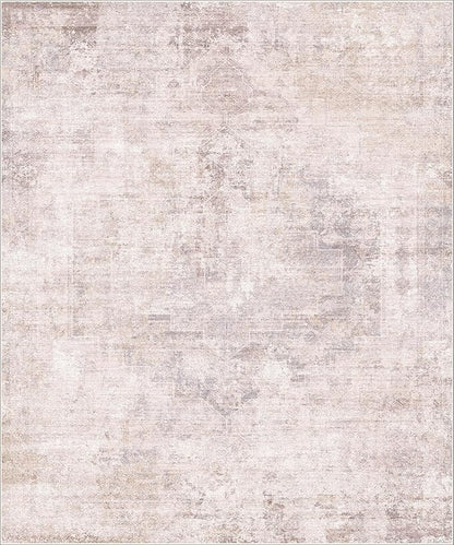 Modern 10x12 Area Rug for Living Room - Large Bedroom Rug Under Bed, Pink and White Distressed Medallion Pattern, Ultra Soft Washable Non Slip Lightweight Thin Foldable