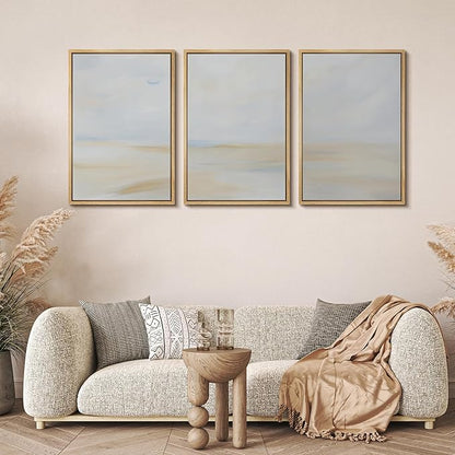 MUDECOR Framed Wall Art Print Set Minimalist Coastal Horizon in Soft Blue and Sand Colors Illustrations Modern Art Boho Decorative Chic for Living Room, Bedroom, Office - 16"x24"x3 Natural