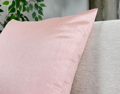 Aiking Home 18x18 Inches Faux Silk Square Throw Pillow Cover, Zipper Closure, Rose Pink (Set of 2)