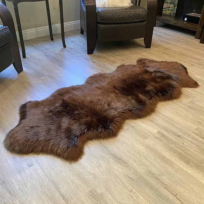 LAMBZY Faux Sheepskin Super Soft Hypoallergenic Silky Shag Rug for Living Room, Kids Room, Sofa (Double 2'x6', Brown)