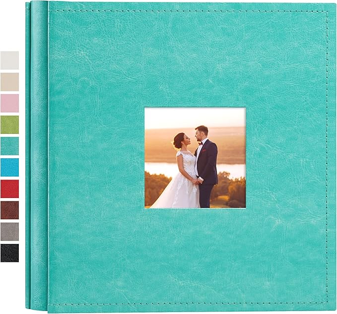 potricher Small Photo Album 4x6 200 Photos Leather Cover Picture Book with 200 Horizontal Pockets for Family Wedding Anniversary and Baby (Teal)