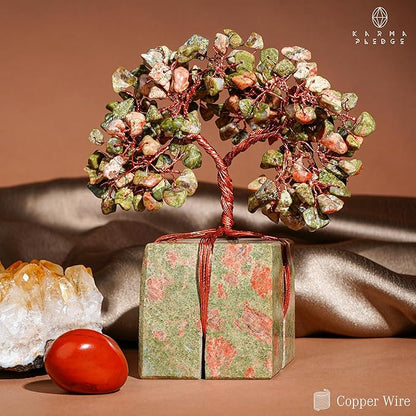 Crystal Tree for Birthday Gifts for Women, Handmade Raw Crystal Base Unakite Chakra Healing Crystal Tree of Life for Positive Energy, Money, Good Luck, Christmas Décor, Home and Office Decor