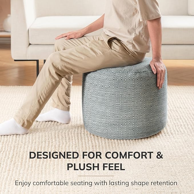 Anji Mountain 100% Handmade & Handcrafted Comfortable Home Décor Pouf Ottoman Footrest for Living Room, Bedroom, Nursery, Kidsroom, Patio Furniture - (22" x 22" x 17" - Gray Maze)