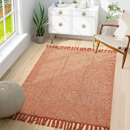 Lahome Boho Kitchen Rug, 3x5 Fall Rugs for Bedroom Lightweight Bathroom Area Rug Woven Indoor Door Mats for Entryway with Tassels, Farmhouse Throw Rug Non Shedding Floor Carpet for Office Dorm