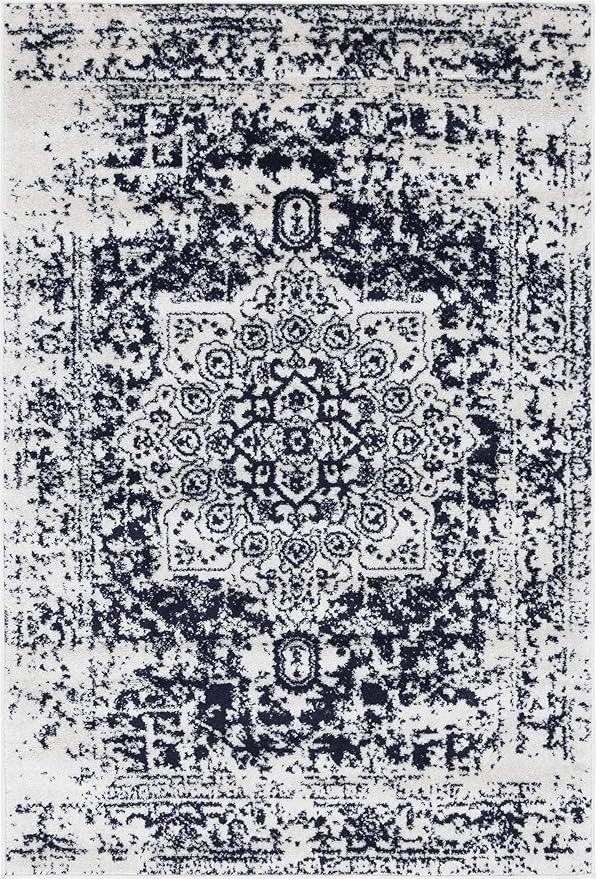 Rugs.com Arlington Collection Rug – 4' x 6' Blue Medium-Pile Rug Perfect for Living Rooms, Large Dining Rooms, Open Floorplans