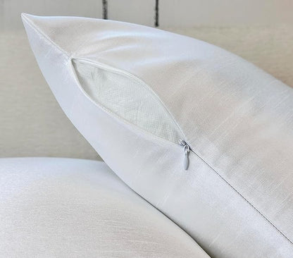 Aiking Home 18x18 Inches Faux Silk Square Throw Pillow Cover, Zipper Closure, White (Set of 2)