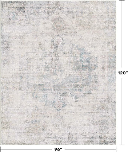 Farmhouse Dining Room Rugs for Under Table - 8x10 Washable Light Blue Area Rug for Living Room, Bedroom, Waterproof & Stain Resistance