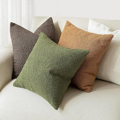 Foindtower Textured Boucle Throw Pillow Covers Accent Solid Pillow Cases Cozy Soft Decorative Couch Cushion Case for Chair Sofa Bedroom Living Room Home Decor, 20 x 20 Inch,Green