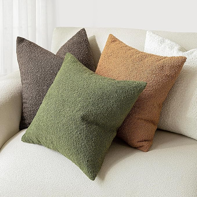 Foindtower Decorative Boucle Throw Pillow Covers Accent Solid Pillow Cases Cozy Soft Textured Couch Cushion Case for Chair Sofa Bedroom Living Room Home Decor 22 x 22 Inch,Green