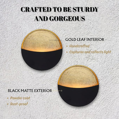 Black Wall Candle Holder Set of 2 with Gold Leaf Interior, Metal Wall Candle Sconces, Vintage Style Wall Decor for Living Room, Bedroom, and Dining Room