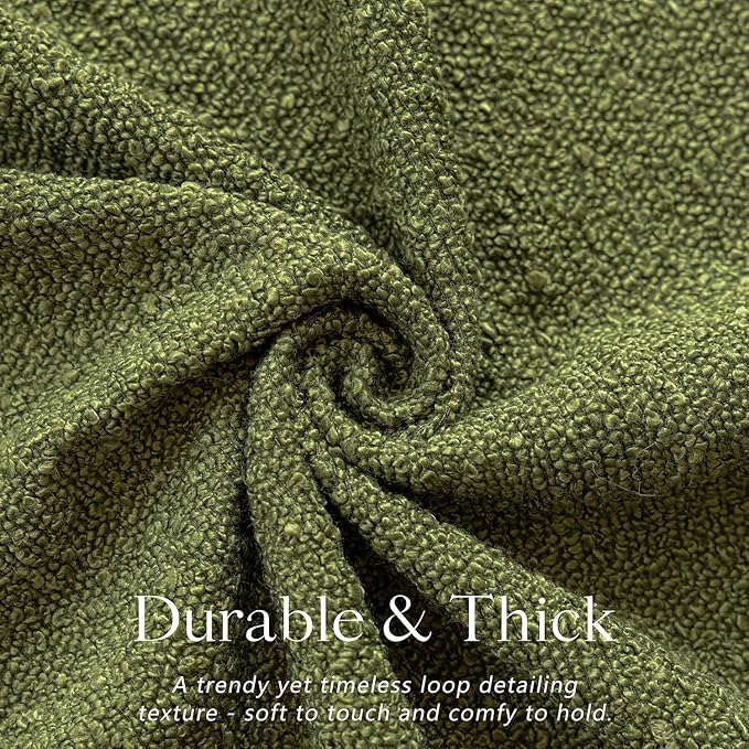 Foindtower Textured Boucle Throw Pillow Covers Accent Solid Lumbar Pillow Cases Cozy Soft Decorative Couch Cushion Case for Chair Sofa Bedroom Living Room Home Decor, 12 x 20 Inch,Green