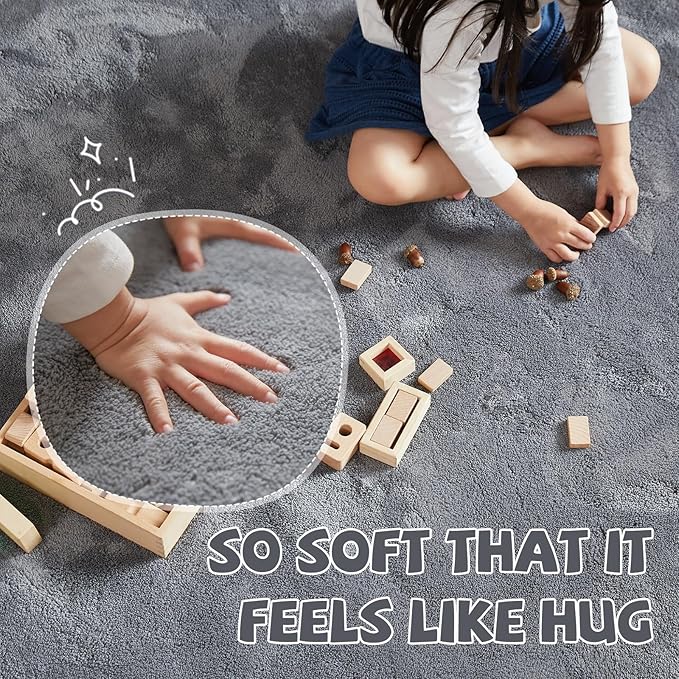 jinchan Solid Plush Area Rug 2x3 Performance Shaggy Washable Rug Indoor Entryway Doormat Soft Modern Faux Wool Cozy Non Slip Carpet for Living Room Kid Room Bedroom Nursery Grey
