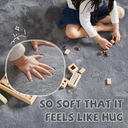 jinchan Solid Plush Area Rug 5x7 Performance Shaggy Washable Rug Indoor Soft Modern Faux Wool Cozy Non Slip Carpet for Living Room Kids Room Bedroom Dining Room Nursery Grey